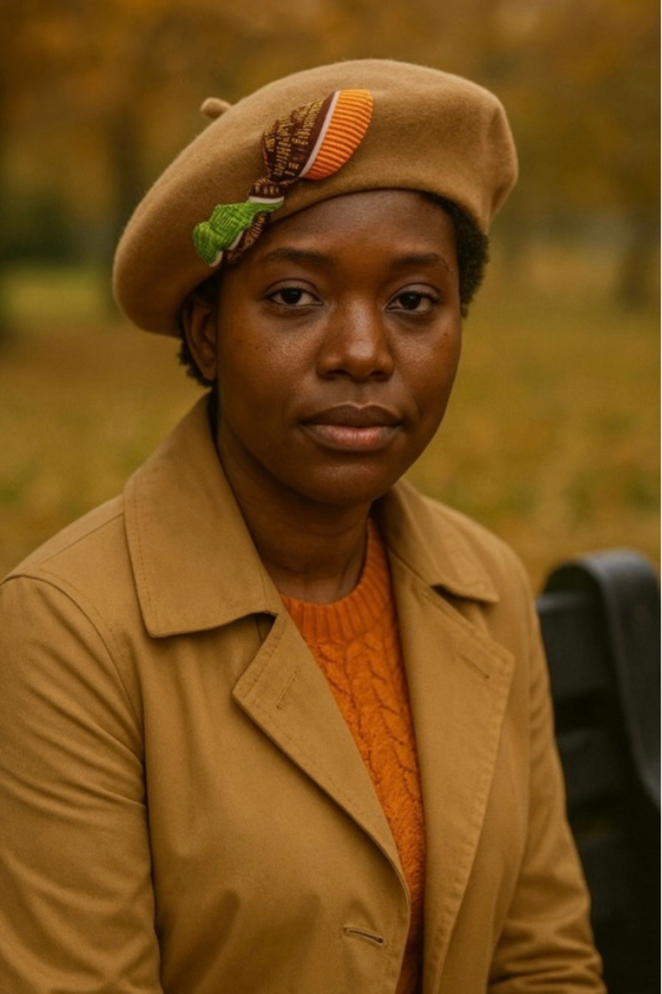 Beige Beret with African Print Trim