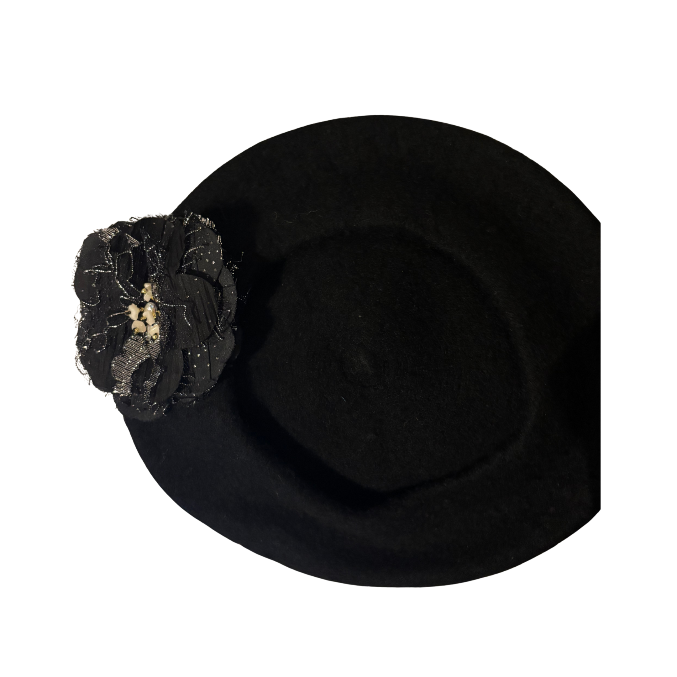 Black Beret with Complimentary Black & Gold Flower Trim