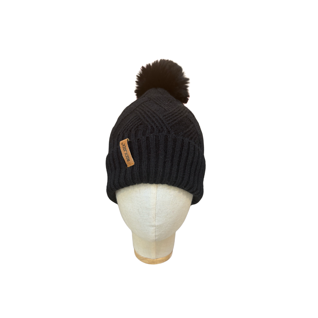 Black RockJock Cable Knit Hat with Thermal Teddy Fleece Lining