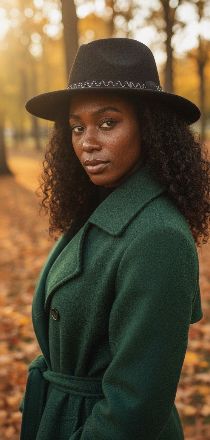Black Structured Fedora with Patterned Black and Silver Band/Trim
