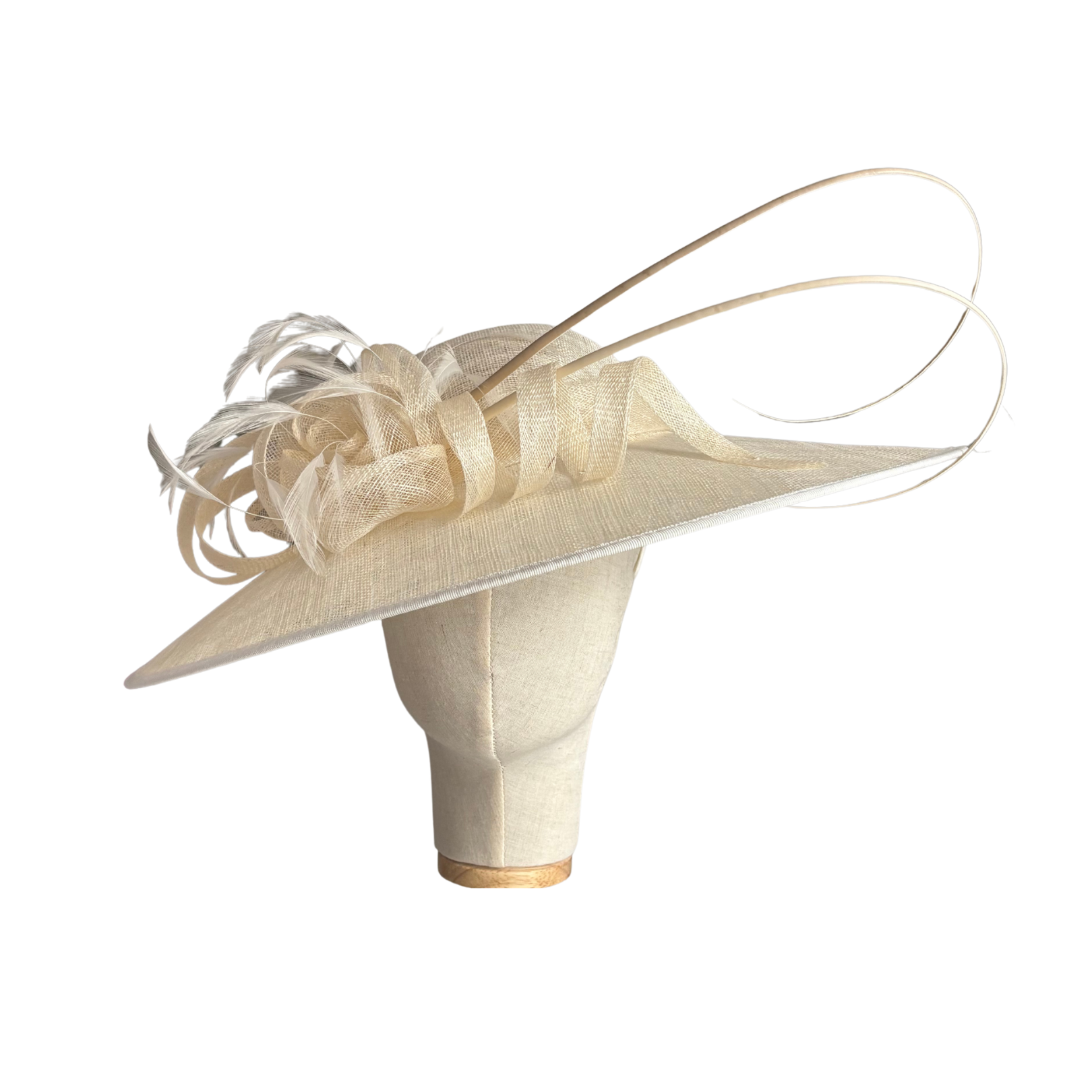 Ivory Large Brim Hatinator – UK Designer Wedding Hat with Sinamay Loops and Quill Trim
