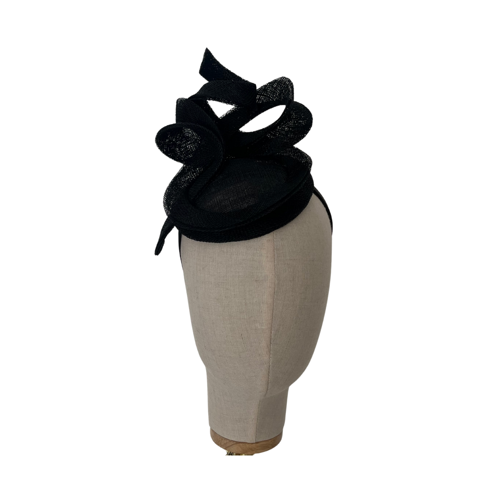 Pillbox Sinamay Fascinator with Sculpted Loops – Black and Pink Designer Headband for Weddings and Races