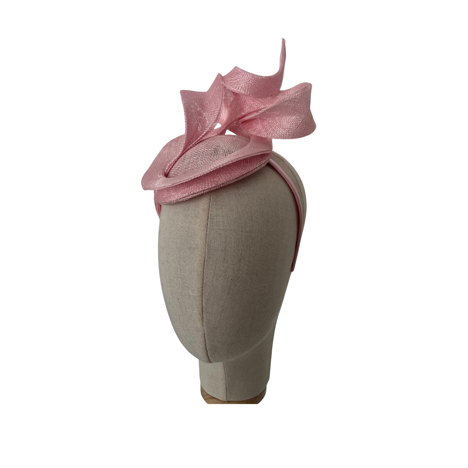 Pillbox Sinamay Fascinator with Sculpted Loops – Black and Pink Designer Headband for Weddings and Races