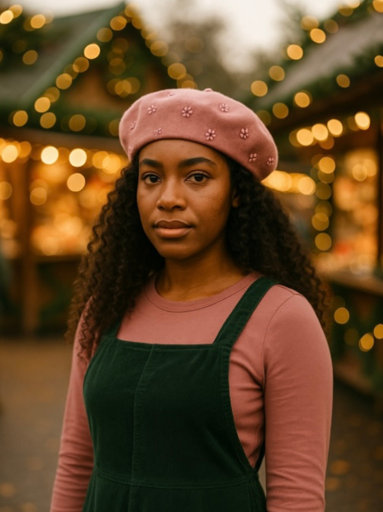 Pink Beret with Matching Flower Trims