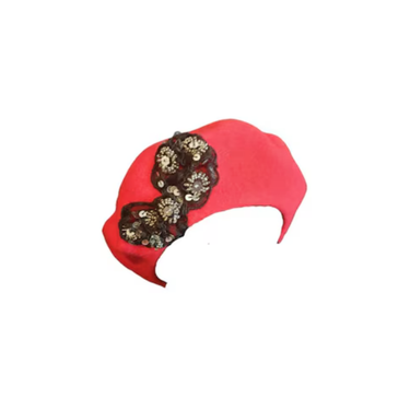 Red Beret with Black and Silver Bow