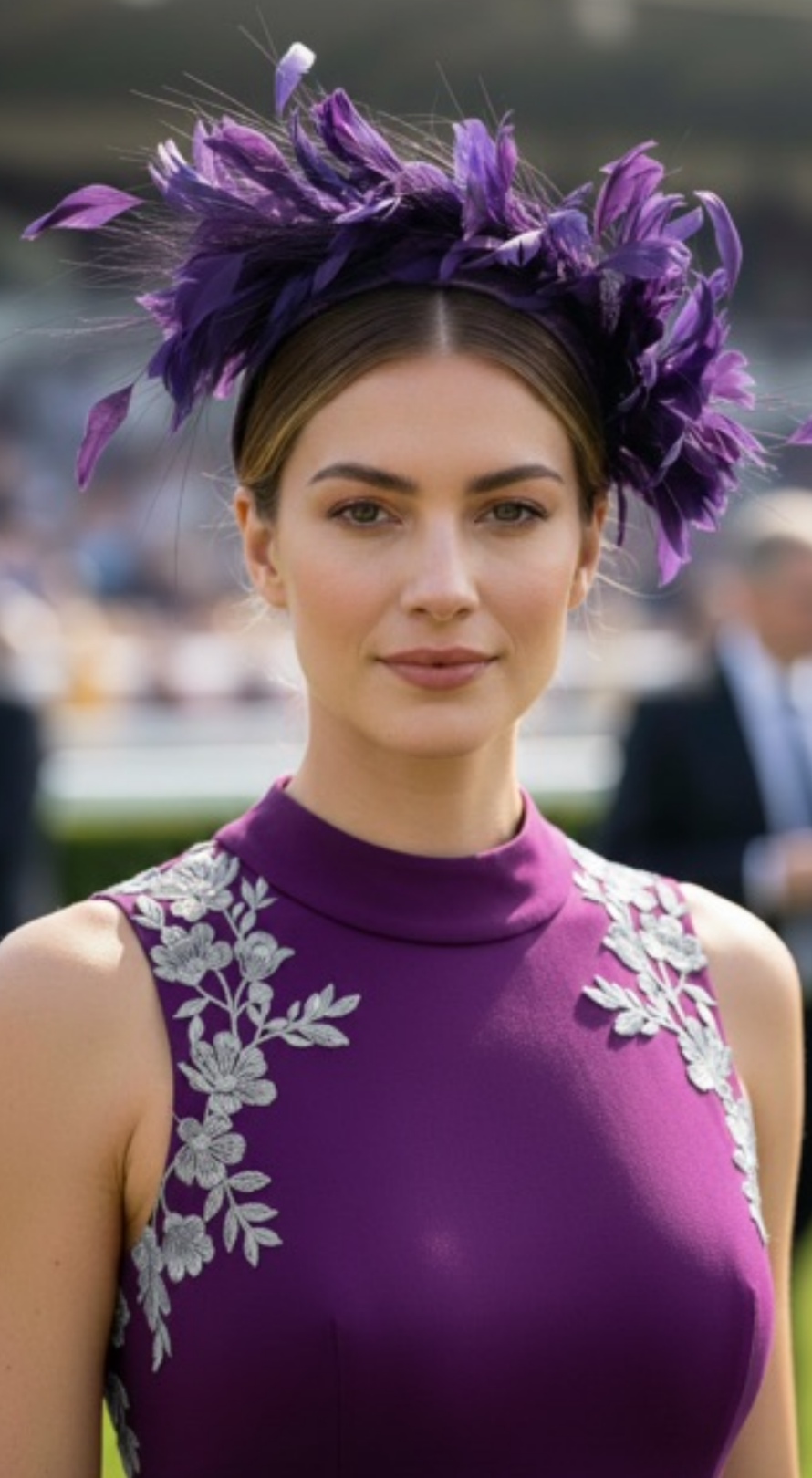Snoxell Gwyther Purple feathered headpiece on wide headband