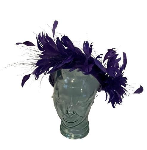 Snoxell Gwyther Purple feathered headpiece on wide headband