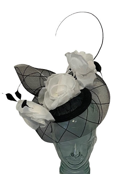 Snoxell Gwyther Black Crin Fascinator Trimmed With Flowers